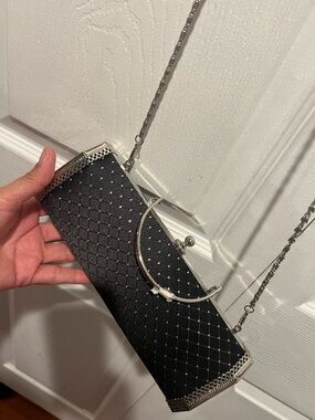Elegant Black Evening Clutch with Silver Accents
